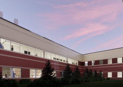 View from the current inpatient beds unit to the new addition of 24 impatient beds building.